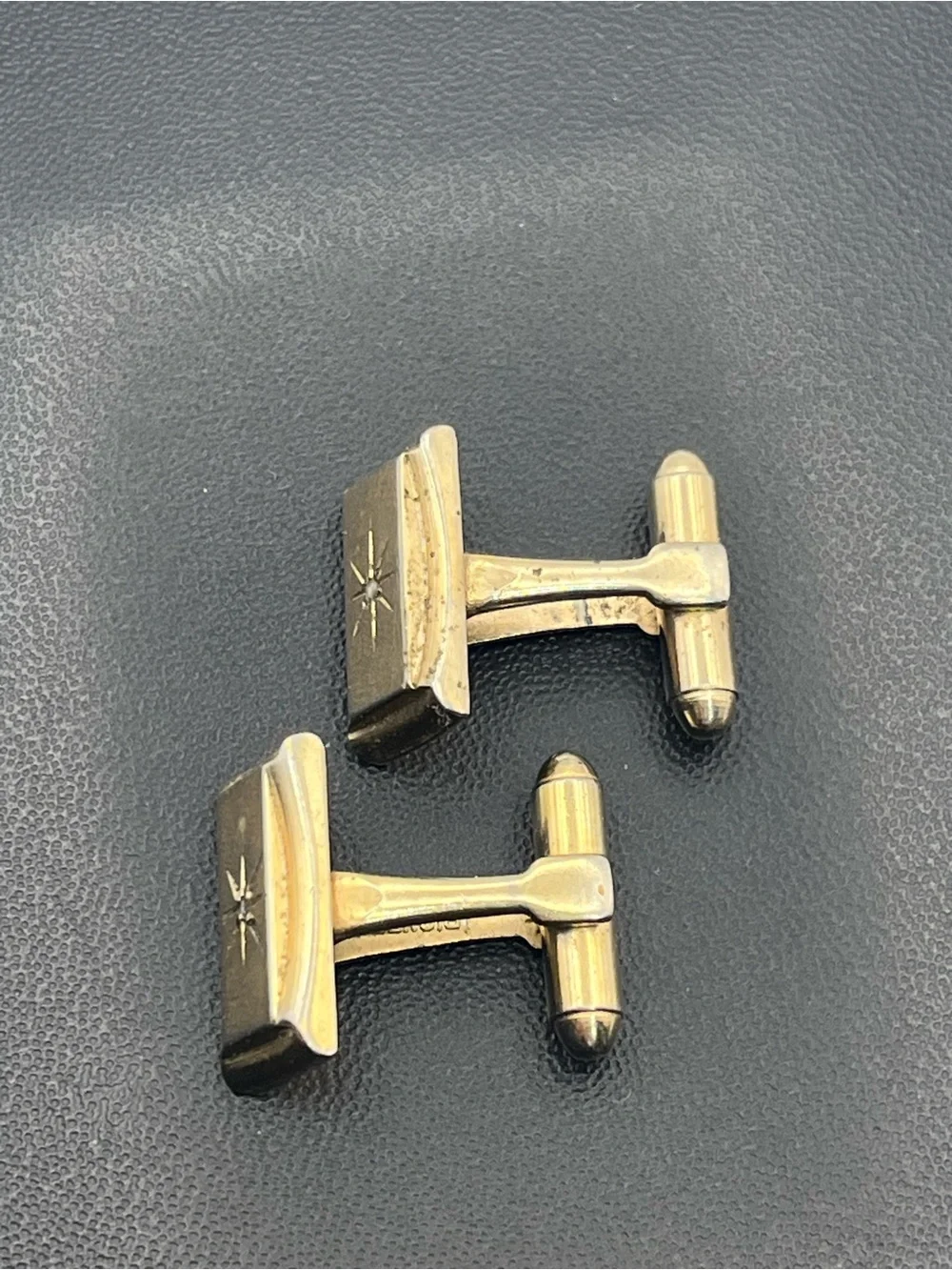 MCM atomic starburst Pioneer gold tone diamond chip vintage cufflinks 1960’s